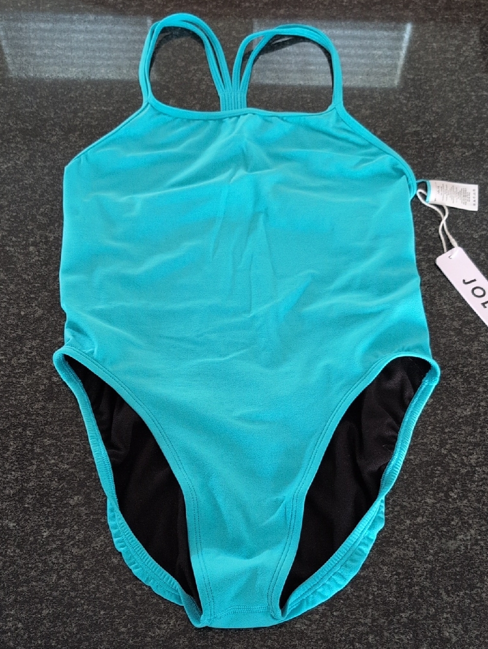 Jolyn Teal One-Piece Swimsuit with Strappy Back, Sz 32